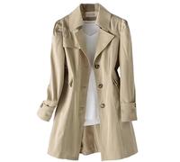 LCDIUDIU Womens Trench Coat Single-Breasted A-Line Lapel Long Sleeve Windproof Jacket with Pocket Lightweight Outwear Casual Work Office Spring Fall Khaki M