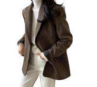 LCDIUDIU Womens Tweed Herringbone Blazer Jacket For Women Mid-Length Trench Coat Elegent Single Breasted Trench Wool Coat Blend Duffle Pea Coat Windproof Overcoats Brown Xl