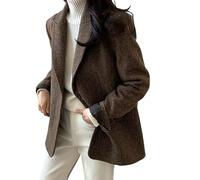 LCDIUDIU Womens Tweed Herringbone Blazer Jacket For Women Mid-Length Trench Coat Elegent Single Breasted Trench Wool Coat Blend Duffle Pea Coat Windproof Overcoats Brown S