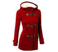 LCDIUDIU Womens Winter Autumn Duffle Coat With Warm Fleece Hood Ladies Long Hoodies Jacket,Elegant Horn Button Toggle Coat Parka Windbreaker Cardigan Outerwear Plus Size,Burgundy,S