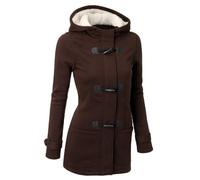 LCDIUDIU Womens Winter Autumn Duffle Coat With Warm Fleece Hood Ladies Long Hoodies Jacket,Elegant Horn Button Toggle Coat Parka Windbreaker Cardigan Outerwear Plus Size,Brown,Xl