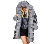 LCDIUDIU Womens Winter Fashion Parka Jacket Faux Fur Hooded Camouflage Military Coat Warm Jacket Long Outdoor Padded Jacket Long Sleeves Windbreaker Outerwear Plus Size,Gray 2,Xxl