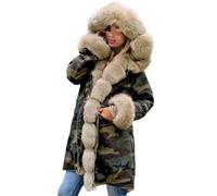 LCDIUDIU Womens Winter Fashion Parka Jacket Faux Fur Hooded Camouflage Military Coat Warm Jacket Long Outdoor Padded Jacket Long Sleeves Windbreaker Outerwear Plus Size,Apricot,Xxl