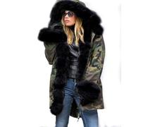 LCDIUDIU Womens Winter Fashion Parka Jacket Faux Fur Hooded Camouflage Military Coat Warm Jacket Long Outdoor Padded Jacket Long Sleeves Windbreaker Outerwear Plus Size,Black,Xl