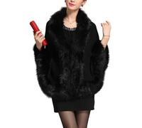 LCDIUDIU Womens Winter Knitted Ponchos, Whtie Faux Fur Collar Rose Flowers Knit Cardigans Bolero Cape Oversize Warm Scarf Blanket Wraps Elegant Sweater Cloak for Wedding Bride Black