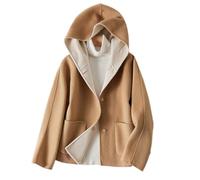 LCDIUDIU Women'S Winter Warm Wool Coats With Hood, Camel Horn Button Cardigan Short Transitional Jacket Casual Stylish Outwear With Pocket,L