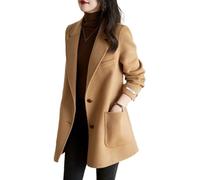 LCDIUDIU Women'S Wool Coats Winter Long Sleeves Trench Jacket,Camel Notched Lapels Suit Jacket Woolen Outerwear Stylish Back Slit Button Transition Jacket With Belt Pocket,M