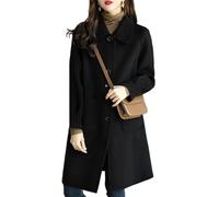 LCDIUDIU Women'S Wool Coats Winter Midi Trench Jacket,Black Turn-Down Collar Long Sleeves Buttons Tweed Outerwear Fall Winter Casual Transition Jackets With Pocket,L