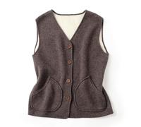 LCDIUDIU Women'S Wool Jumper Sleeveless V Neck Knitted Vest Jacket,Stylish Brown Knit Sweater Button Cardigan With Pocket Classic Basic Tank Top Gilets Casual Streetwear,M