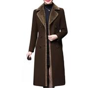 LCDIUDIU Women'S Woolen Blend Long Winter Warm Trench Coats, Brown Long Sleeve Fleece Patchwork Notched Collar Double Breasted Mid-Length Jacket Stylish Fitted Elegant Outwear Brown S