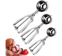 LCE Cream Scoop Set, Stainless Steel, 3 Pieces of Trigger with Fruit, Ice Cream, Mashed Food，Stainless Steel Cookie Scoop for Meatballs(Large, Medium and Small)