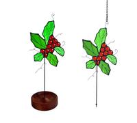 Lcensp Stained Glass Dec Birth Month Flower Artificial Red Berry Holly with Wood Base Suitable for Tabletop Decoration. Handmade Faux Holly Flower Plant Gifts for Mom,Women.