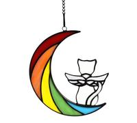 Lcensp Stained Glass Rainbow Bridge Pet Memorial Gifts, White Cat Decor Memorial Gifts for Cat Lovers, Unique Pet Bereavement Suncather Remembrance Gifts Loss of Sympathy Decor.