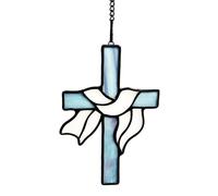Lcensp Stained Glass Ribbons Cross Decor Window Hanging for Baptism, First Communion Handmade Art Cross Suncatchers Religious Ornament Gifts for Women