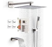 LCEVCGK Shower Faucet Set Complete with Tub Spout Shower System Wall Mounted with 10 inch Rainfall Shower Head and Handheld Shower Rain Shower Combo for Bathroom, Brushed Nickel