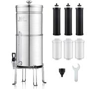 LCF Gravity-fed Water Filter System, 3 Gallons Stainless-Steel System with 6 Filters, Reduces Chlorine & Fluoride, LCF Gravity Tank Series