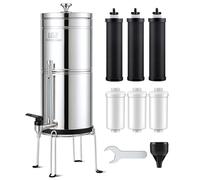 LCF Gravity-fed Water Filter System, 3 Gallons Stainless-Steel System with 6 Filters, Reduces Chlorine & Fluoride, LCF Gravity Tank Series