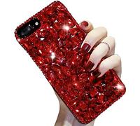 LCHDA Bling Diamond Case for Samsung Galaxy S25 FE, Glitter Clear Crystal Bright Full Diamonds Luxury Sparkle Rhinestone Bumper Women Girls Protective Phone Case Cover - Red