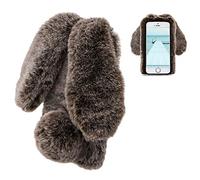 LCHDA Case for iPhone 7 8 rabbit plush brown fur cute Kawaii rabbit ear winter warm soft hairy soft TPU silicone gel bumper anti-shock anti-dust unbreakable protective case cover