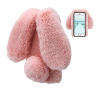 LCHDA Case for iPhone 7 Plus 8 Plus Rabbit Plush Fur Pink Cute Kawaii 3D Ear Protective Case Winter Warm Soft Hairy Soft Silicone Bumper Anti-Dust Unbreakable Cover Case Cover