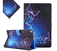 LCHDA Case for Samsung Galaxy Tab A 10.1 Inch 2019 (SM-T510 / T515), Painted PU Leather Case, Lightweight Smart Cover, Folding, Stand, Magnetic Protective Case with Auto Sleep/Wake - Purple Butterfly