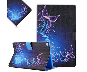 LCHDA Case for Samsung Galaxy Tab A 10.1 Inch 2019 (SM-T510 / T515), Painted PU Leather Case, Lightweight Smart Cover, Folding, Stand, Magnetic Protective Case with Auto Sleep/Wake - Purple Butterfly