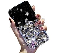 LCHDA Diamond Case for Samsung Galaxy S25 5G, Shiny Rhinestone Bling Glitter Jewel Sparkle Full Diamonds Clear Crystal Stones Silicone Bumper Protective Case - White and Black