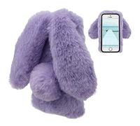 LCHDA iPhone 6 6S Case Rabbit Plush Purple Cute Kawaii 3D Rabbit Ear Protective Case Winter Warm Soft Hairy Pattern Soft Silicone TPU Gel Bumper Anti-Shock Anti-Dust Unbreakable Cover