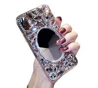 LCHDA Makeup Mirror Case for iPhone 14 Pro Max 6.7, Shiny Rhinestone Bling Glitter Jewel Sparkle Full Diamonds Clear Crystal Stones Transparent Silicone Bumper Protective Case