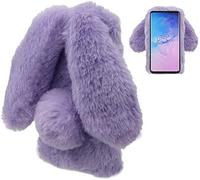 LCHDA Plush Case for Samsung Galaxy A51 Fluffy Rabbit Fur Mobile Phone Case Girls Cute Artificial Rabbit Fur Cute Rabbit Ears Mobile Phone Case Protective Shockproof Silicone Case - Purple