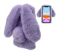 LCHDA Rabbit Case for Samsung Galaxy A53 5G, Cute 3D Bunny Ears Soft Furry Hairball Fuzzy Winter Warm Faux Fur Plush Fluffy Flexible TPU Bumper Women Girls Protective Skin Cover - Purple
