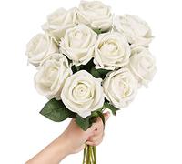 LCHJX 10 Pcs Artificial Roses with Stems Real Touch Fake Velvet Silk Rose Flowers DIY Wedding Bouquets Floral Arrangements Party Home Decor