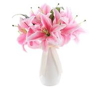 LCHJX Artificial Fake Flowers Artificial Flower Simulation Lily Bouquet with Vase Table Fake Flower Words Indoor Home Living Room Decoration Bouquets Decorations