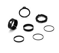 LCHJX Black Joint Ring Retro Simple Love Five-Pointed Star Ring Set 7-Piece Set