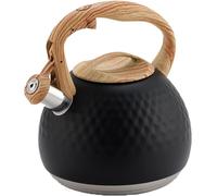 LCHJX Black Stainless Steel Whistle Tea Kettle Stovetop Pot with Wood Pattern Folding Handle Wide Mouth Fast to Boil Whistling Teapot Kettle