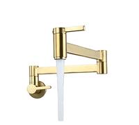 LCHJX Brass Double Switch Basin Faucet Kitchen in-Wall Foldable Single Cold Tap Mop Sink Extension Pot Filler Faucet Gold Black Chrome (Color : Brushed Gold)