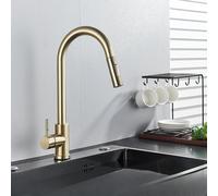 LCHJX Brushed Gold Kitchen Wash Basin Faucet Hot Cold Mixer Tap 360° Rotating Spout Deck Mount Brushed Surface Two Outlet Modes,Brushed Gold