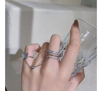 LCHJX Crystal Inlaid Butterfly Chain Open Ring Shiny Three-tube Ring Simple Tassel Chain Conjoined Ring