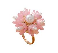 LCHJX Cute Shell Pearl Flower Statement Ring for Women Gold Plated Dainty Petal Leaf Floral Wedding Promise Expandable Adjustable Open Wrap Finger Rings Comfort Fit Holiday Jewelry