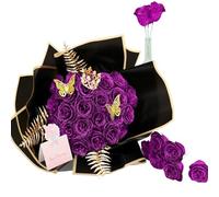 LCHJX Exotic Dried Flower Bouquet 36 Pack DIY Glitter Roses Bouquet,Spring Beautiful Artificial Rose Bouquet for Graduations Wedding Anniversary Birthday(Lilac)