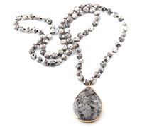 LCHJX Fashion Bohemian Jewelry Natural Stone Knotted Stone Matching Drop Pendant Necklaces Women Beaded Necklace
