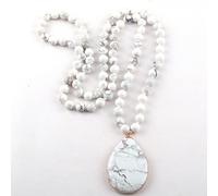 LCHJX Fashion Bohemian Jewelry Natural Stone Knotted Stone Matching Drop Pendant Necklaces Women Beaded Necklace