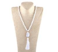 LCHJX Fashion Bohemian Tribal Jewelry Natural Stones Long Knotted Moon Stone Tassel Necklaces Women Necklace