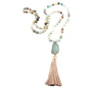 LCHJX Fashion Bohemian Tribal Jewelry Natural Stones Long Knotted Moon Stone Tassel Necklaces Women Necklace