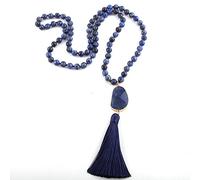 LCHJX Fashion Bohemian Tribal Jewelry Natural Stones Long Knotted Moon Stone Tassel Necklaces Women Necklace