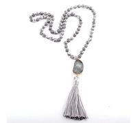 LCHJX Fashion Bohemian Tribal Jewelry Natural Stones Long Knotted Moon Stone Tassel Necklaces Women Necklace