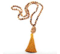 LCHJX Fashion Bohemian Tribal Jewelry Natural Stones Long Knotted Moon Stone Tassel Necklaces Women Necklace