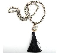 LCHJX Fashion Bohemian Tribal Jewelry Natural Stones Long Knotted Moon Stone Tassel Necklaces Women Necklace