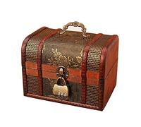 LCHJX Jewelry Box Vintage Wood Case with Lock Storage Container Box Trinket Bracelet Pearl Ring Wooden Treasure Chest Women (Color : A Size : 14x10x9.5) (A 18x13x13cm)