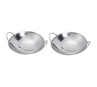 LCHJX Kitchen inch with Steel Thicken Handle Fry Stainless Round Household Metal Shabu Portable Hot Double Cookware Cooking Tool Bottom Frying Wok Pot Pan/Silver*2Pcs/27 * 25Cm*2Pcs